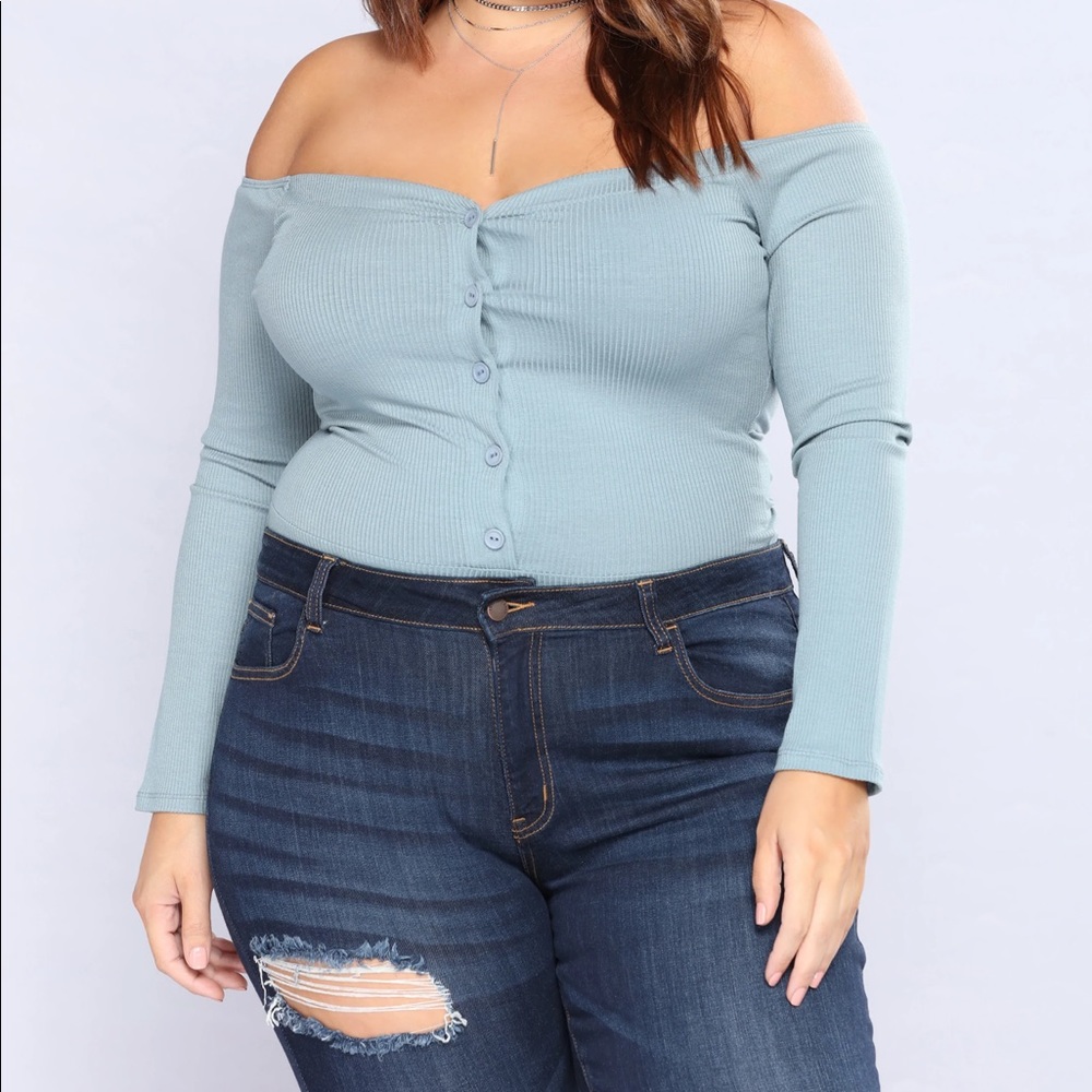 Fashion Nova NWT Fool In Love Off Shoulder Bodysuit Blue Size 3x